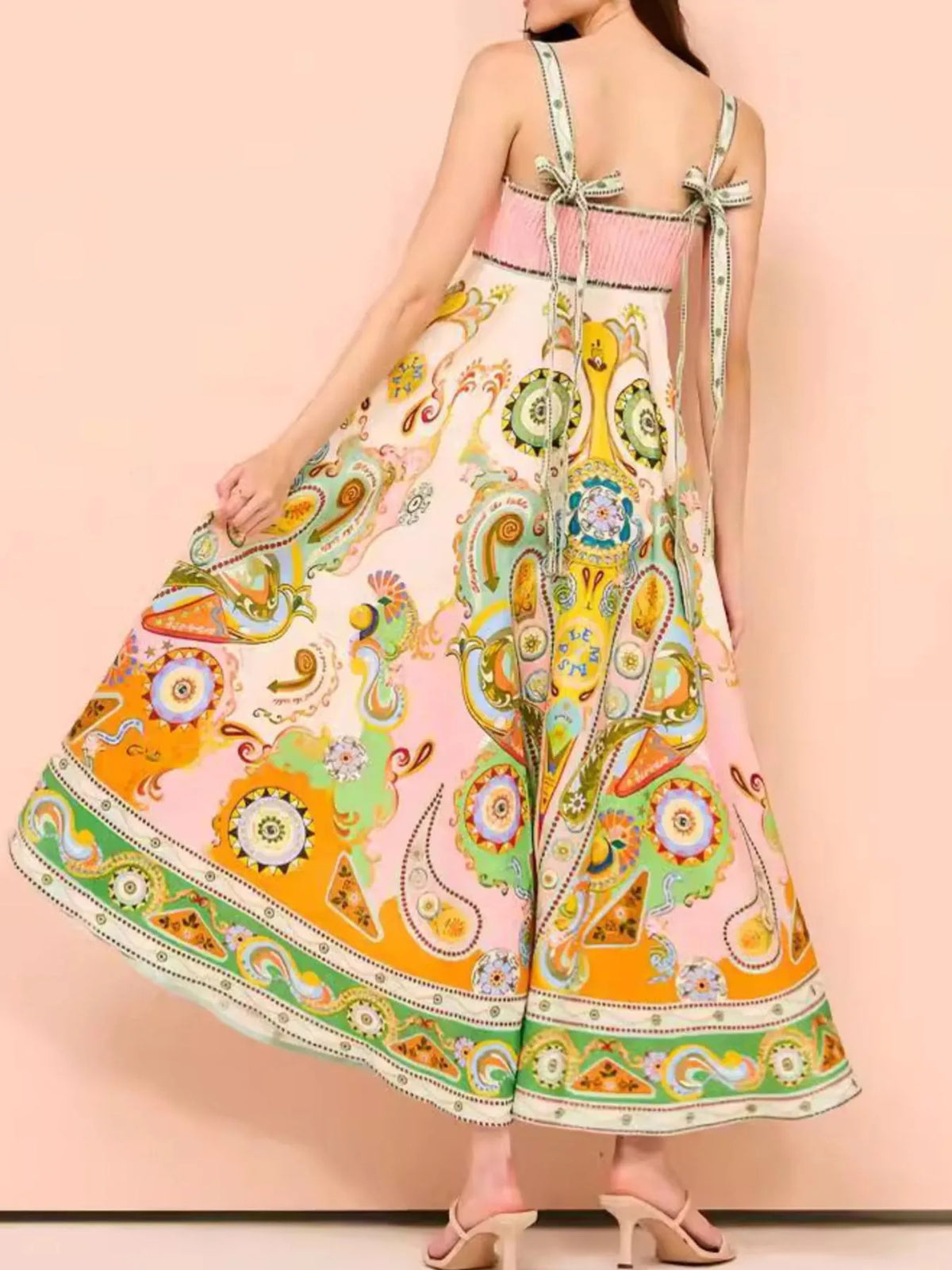Paisley Print Square Neck Smocked Summer Dress, view 8
