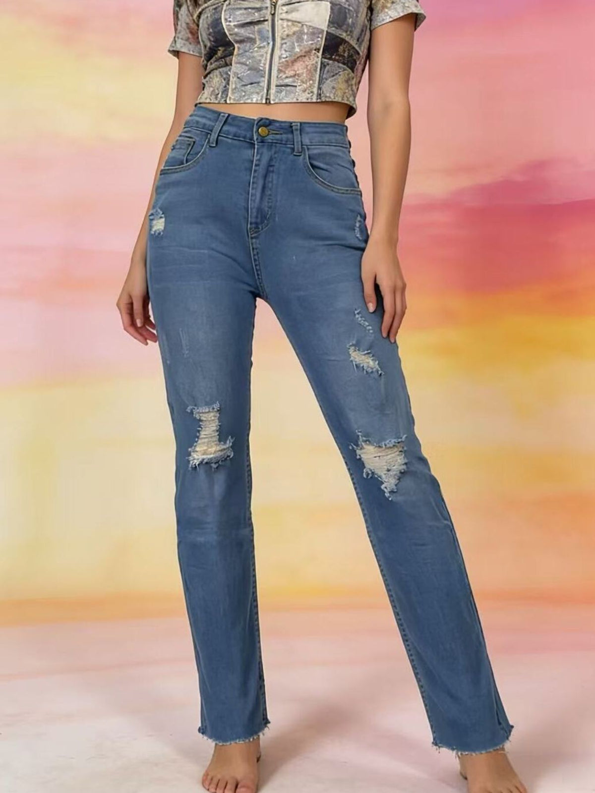 High Waist Distressed Jeans, view 10