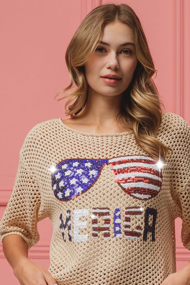Patriotic sequin cover up over swimsuit
