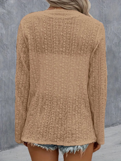 Eyelet Roll-Tab Sleeve Cardigan - Fashorio