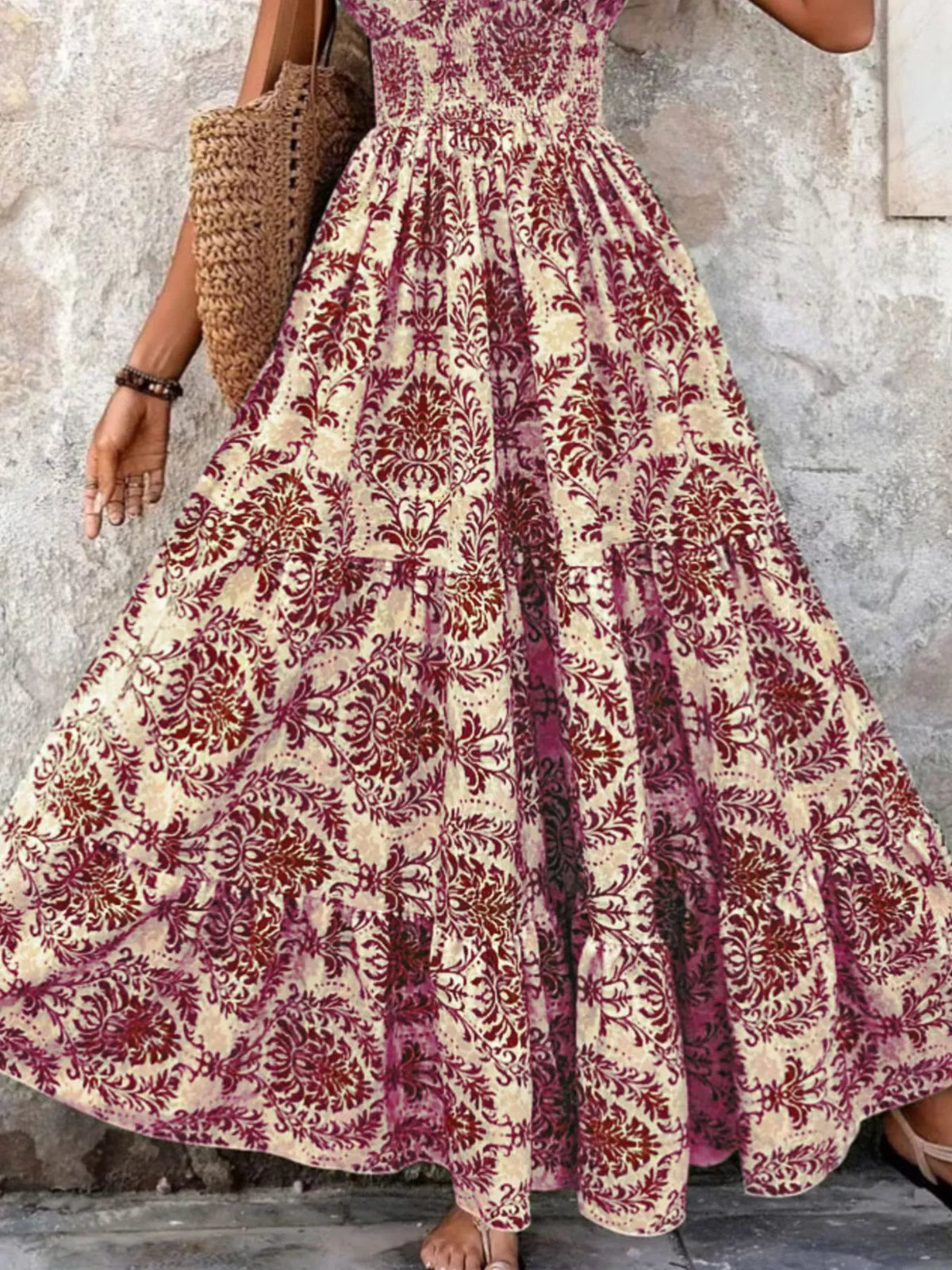 Printed V-Neck Tiered Maxi Dress Plus Size, view 12