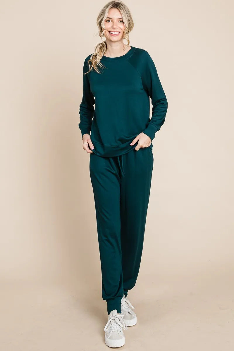 Super Lady Round Neck Raglan Sleeve Top and Drawstring Pants Lounge Set - Fashorio