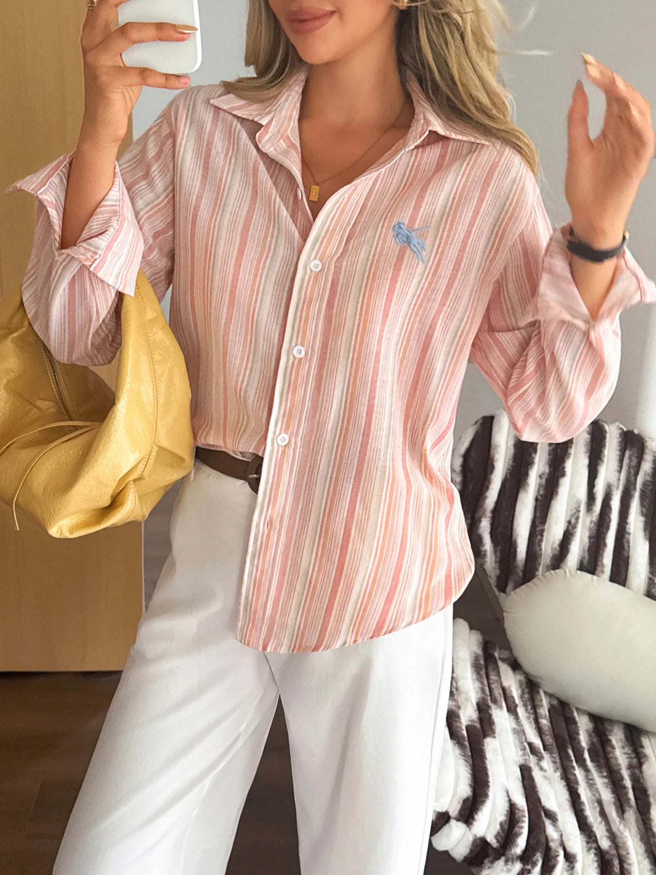 Striped Button Up Long Sleeve Shirt - Fashorio