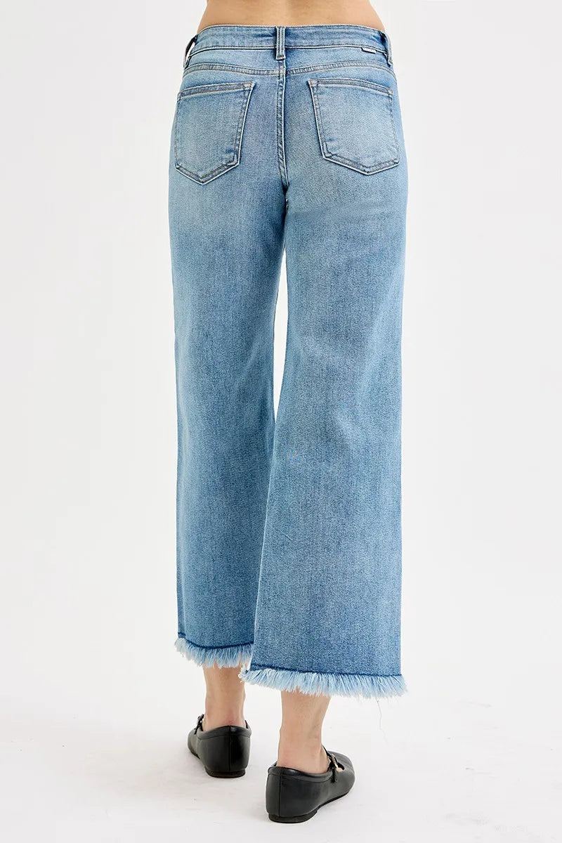 RISEN Full Size Mid Rise Crop Wide Leg Jeans Plus Size - Fashorio