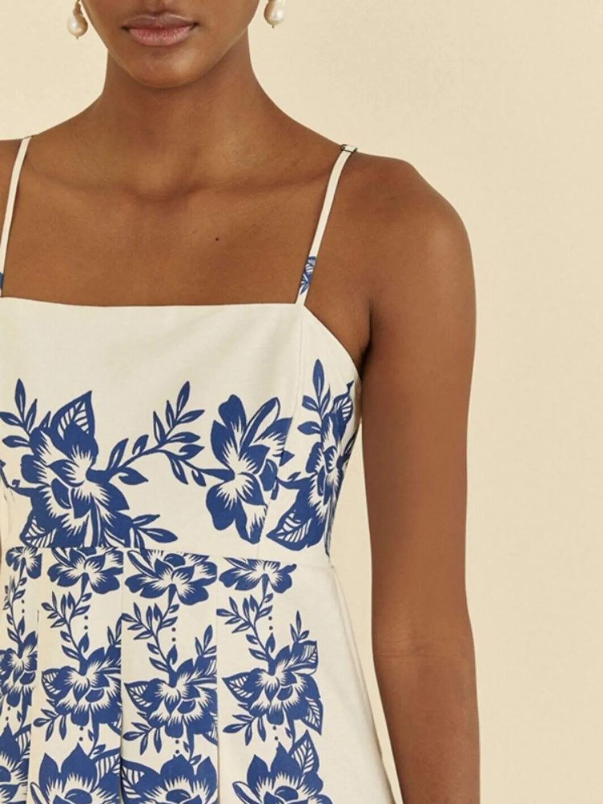 Blue printed spaghetti strap maxi dress back view