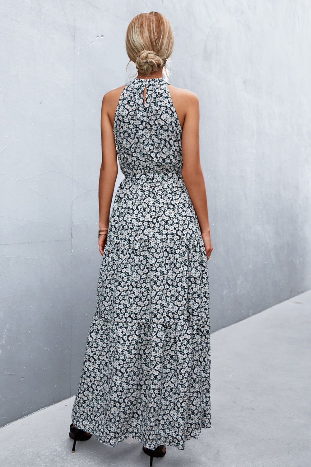 Printed Sleeveless Tie Waist Maxi Dress - Fashorio