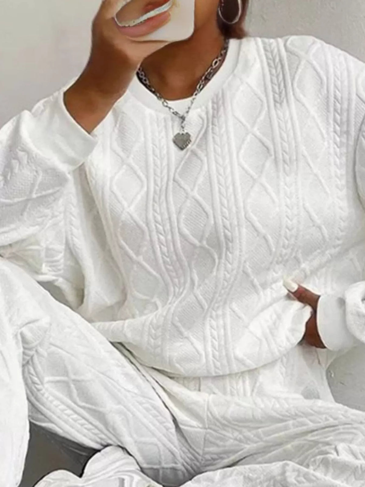 Coordinated textured top and pants side view