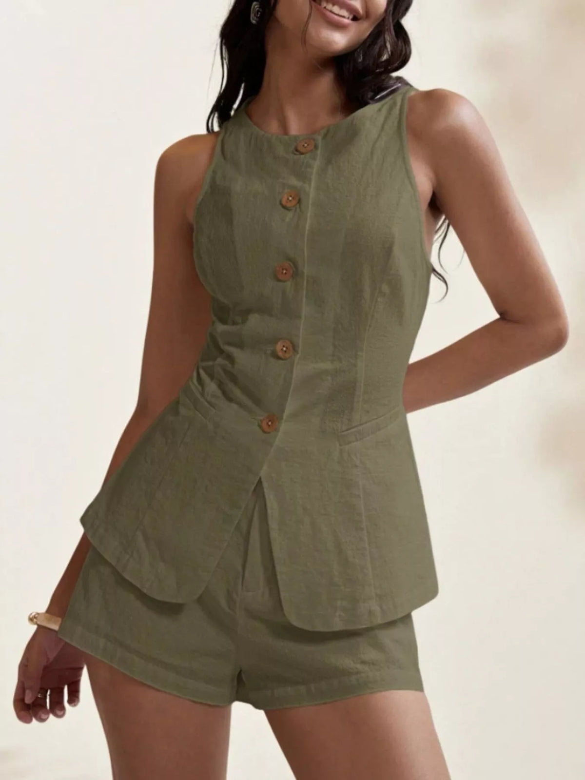 Button Down Sleeveless Top and Shorts Set, view 10
