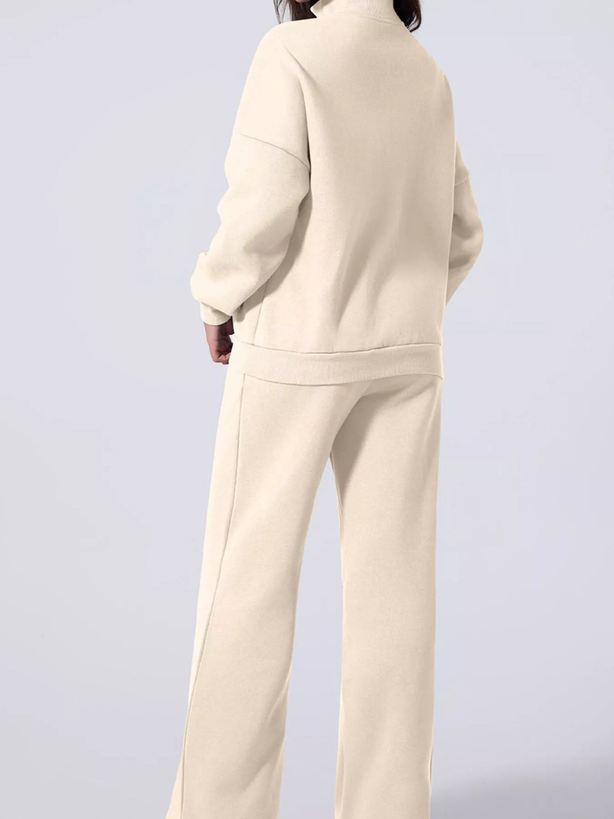 Drop Shoulder Zip Up Jacket and Drawstring Pants Active 2pcs Set side view