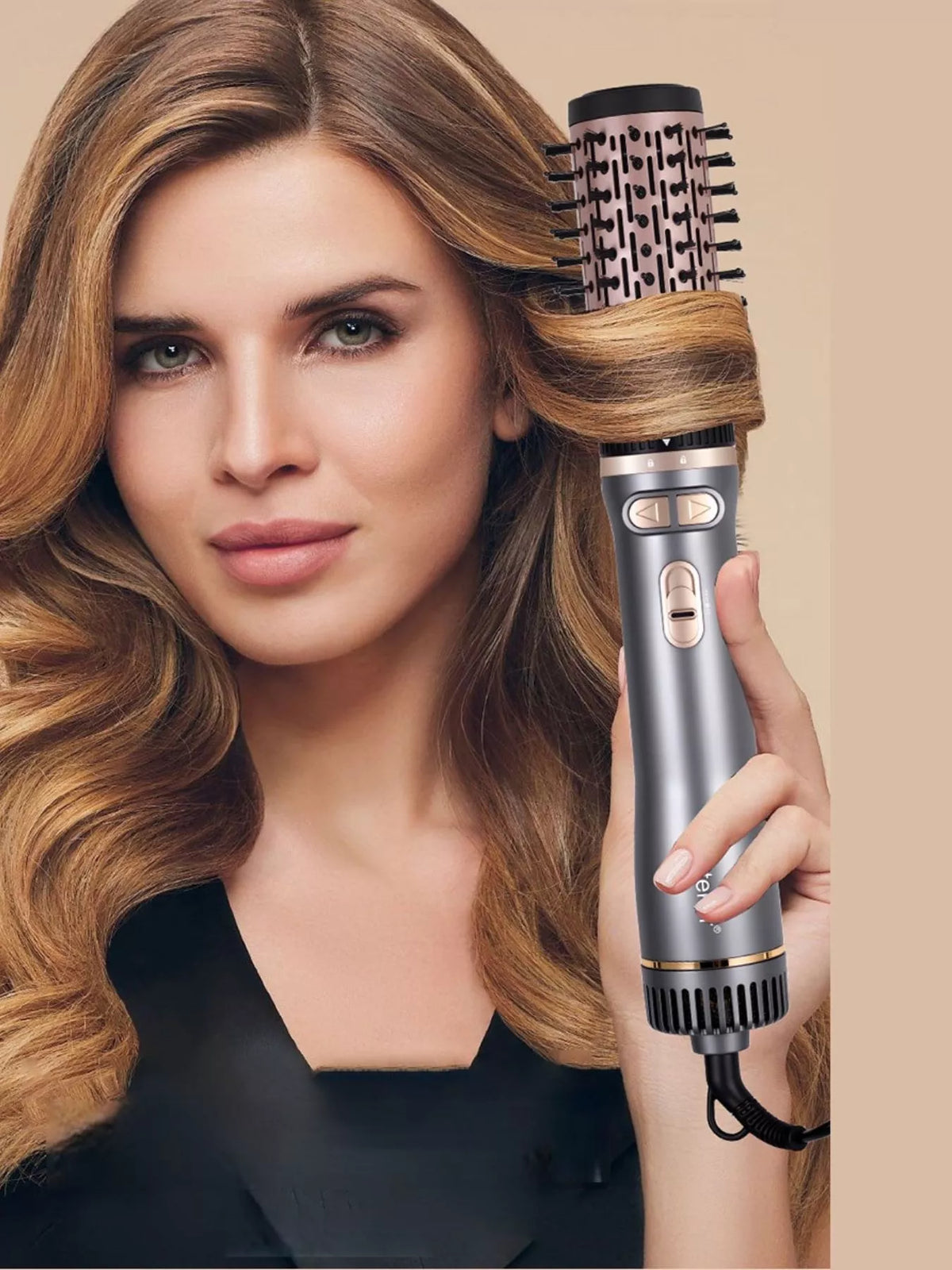 Hot air brush barrel and bristles close up