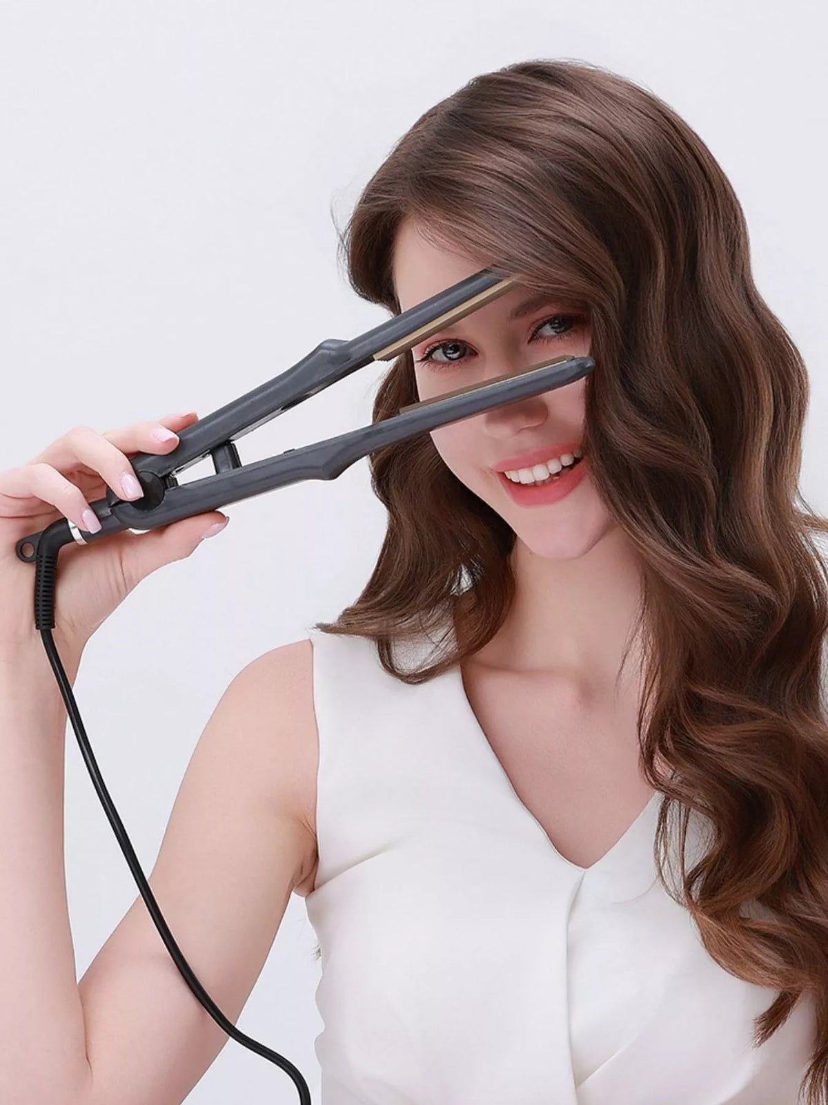 Adjustable temperature hair straightener front view