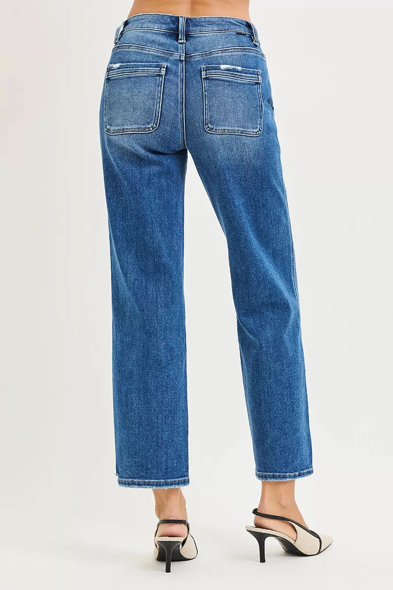 RISEN dark denim ankle jeans pocket detail