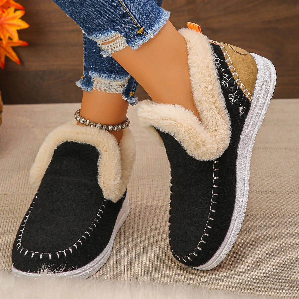 Fleece lined round toe ankle boots back view