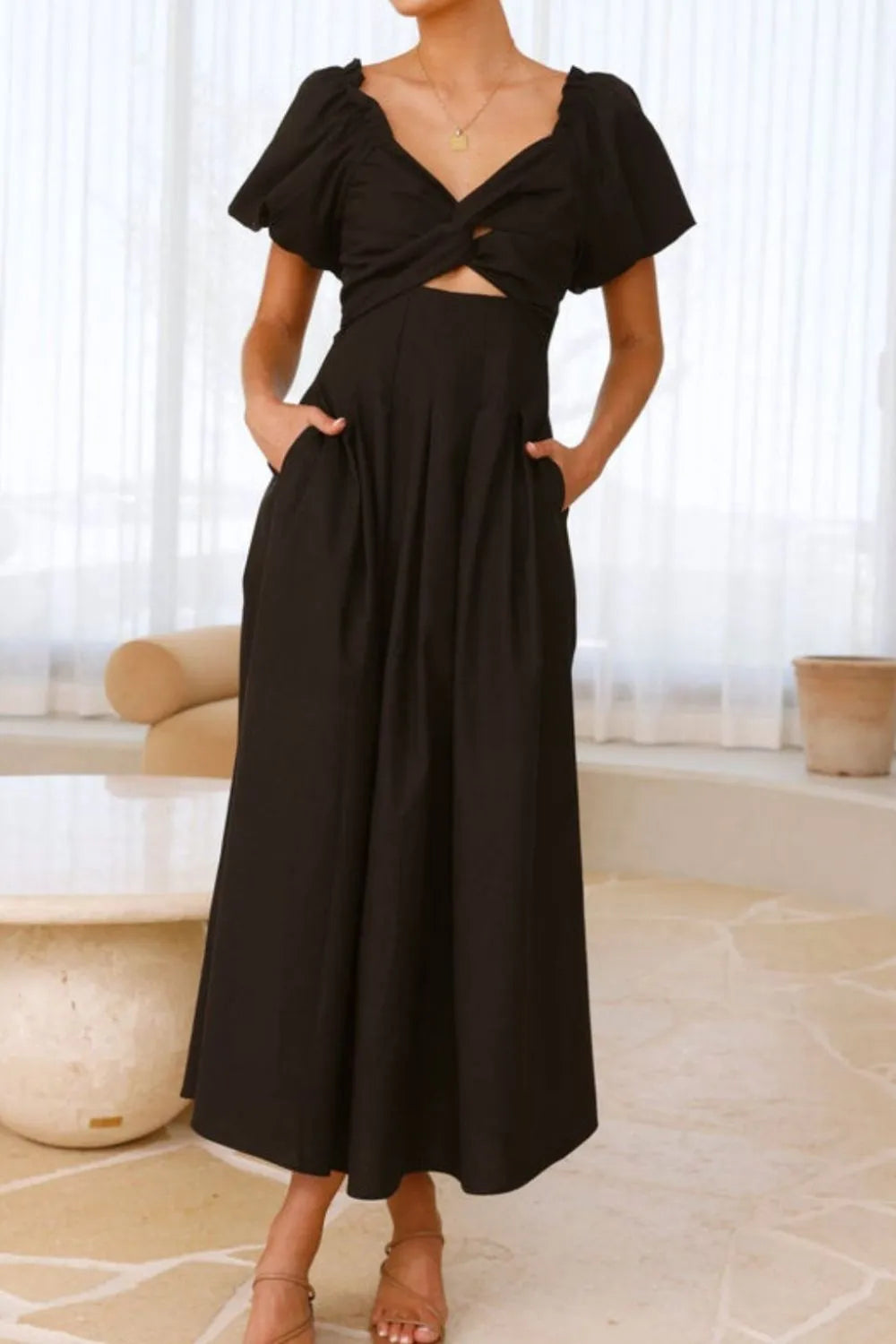 Sweetheart Neck Puff Sleeve Dress, view 22