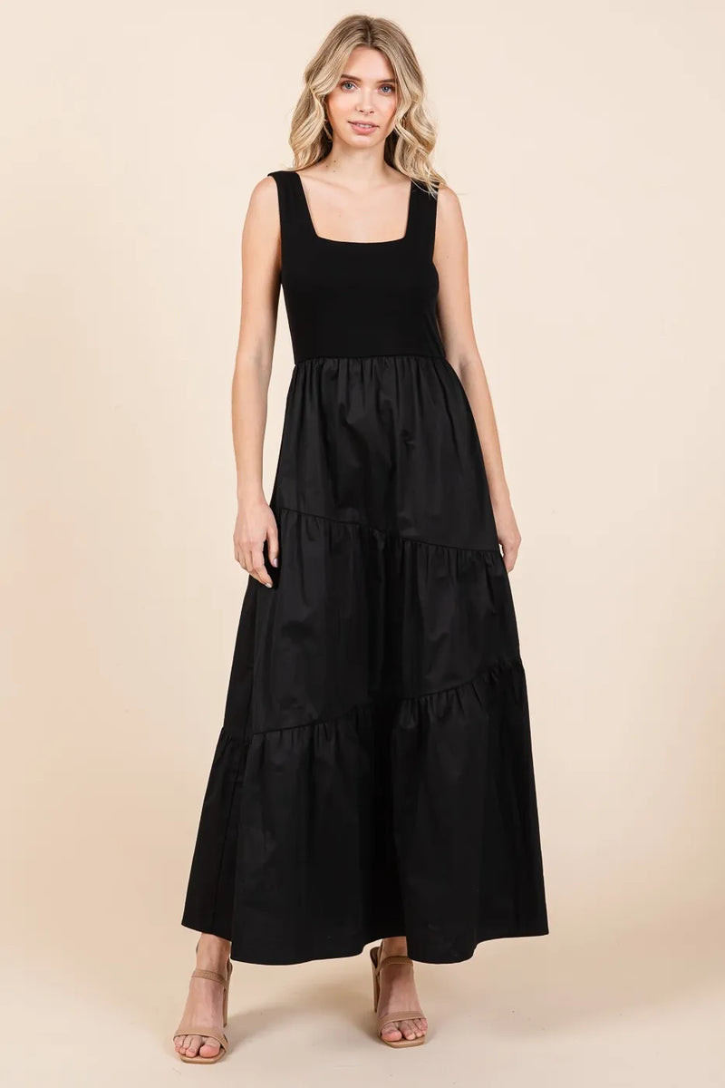 Mittoshop Mixed Media Square Neck Maxi Dress front view