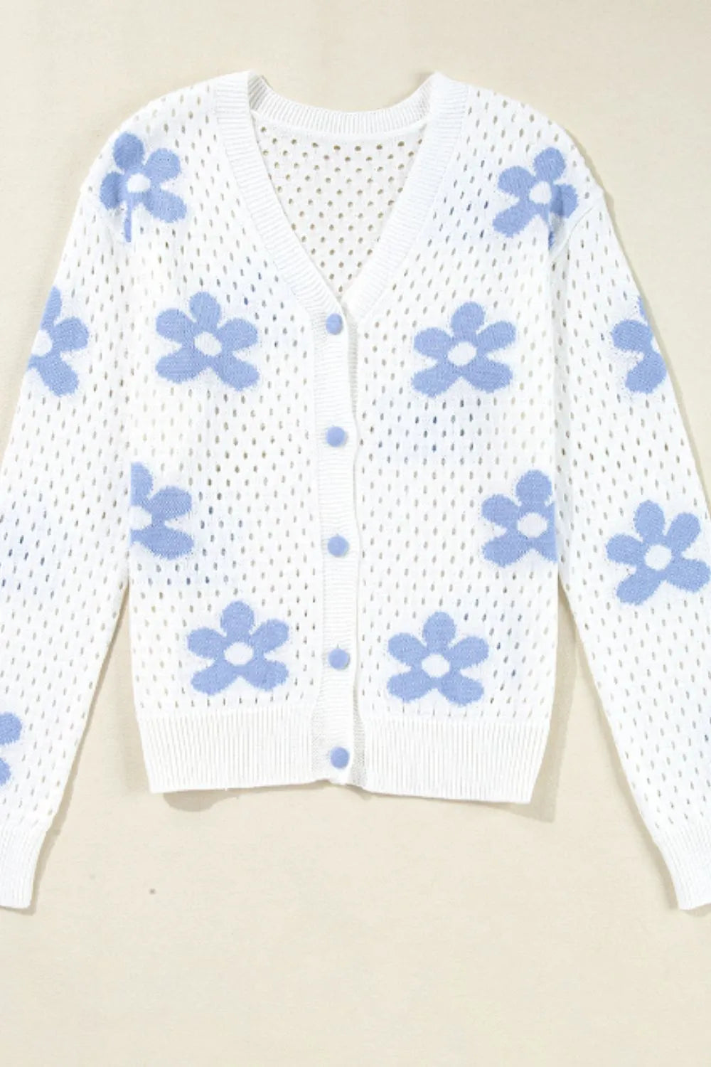 Flower Hollowed Out Button Down Long Sleeve Cardigan - Fashorio