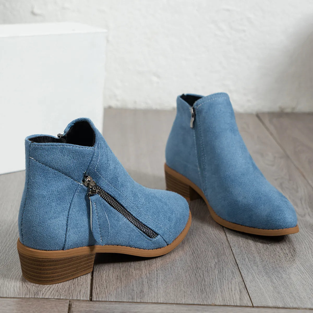 Side Zip Ankle Boots with Block Heel - Fashorio