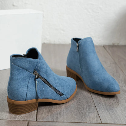 Side Zip Ankle Boots with Block Heel - Fashorio