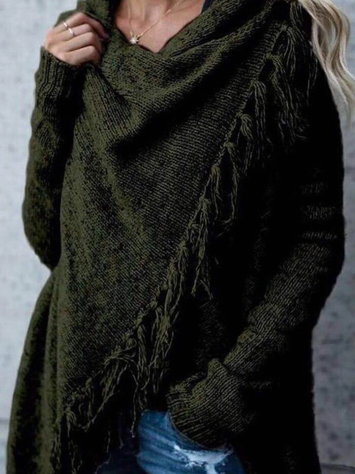 Fringe Long Sleeve Wrap Cardigan - Fashorio