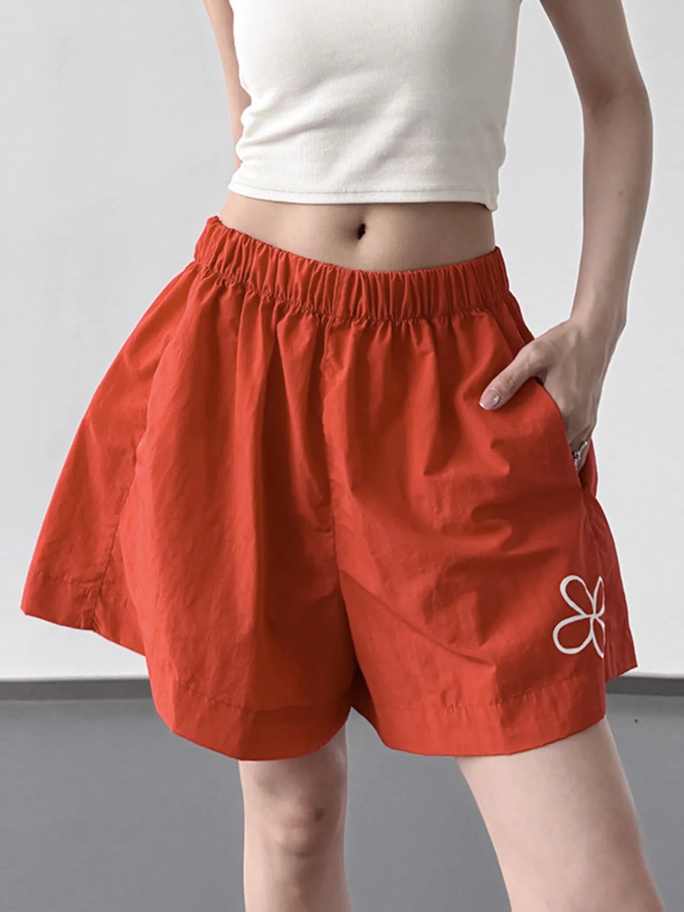 Elastic Waist Shorts Orange - Fashorio