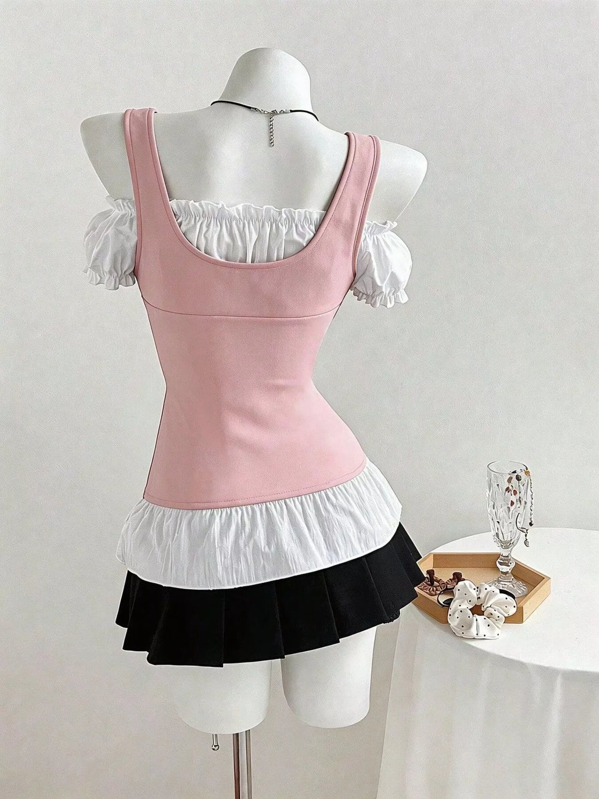 Cold shoulder ruched top three quarter angle view