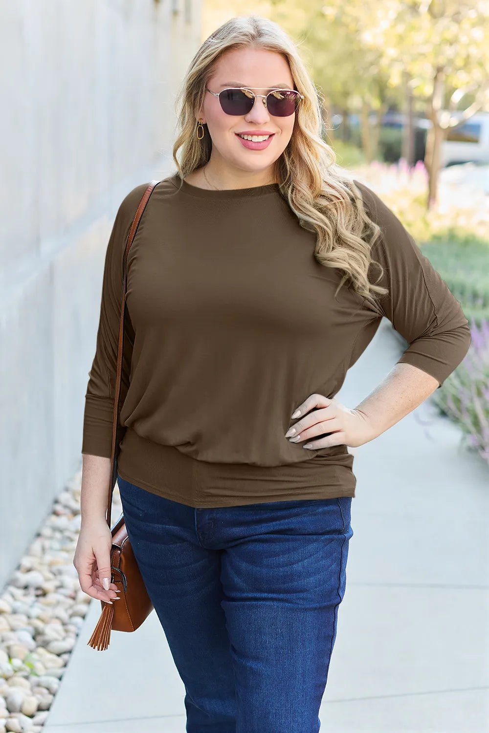 Basic Bae Full Size Round Neck Batwing Sleeve Top - Fashorio