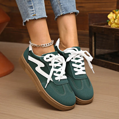 Round Toe Lace Up Sneakers Green - Fashorio