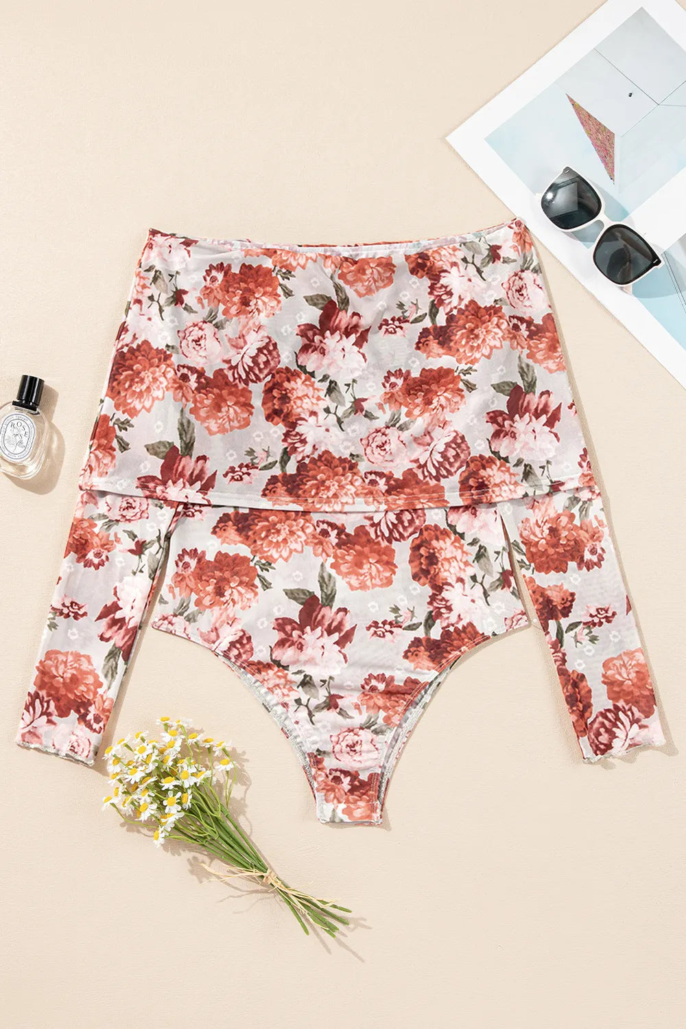 Floral Off-Shoulder Long Sleeve Bodysuit - Fashorio
