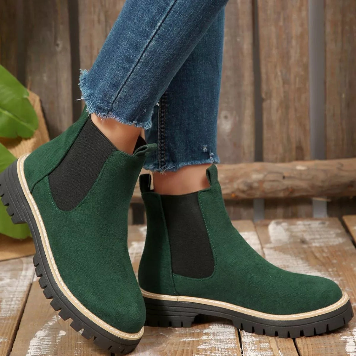 Round Toe Block Heel Boots in purple