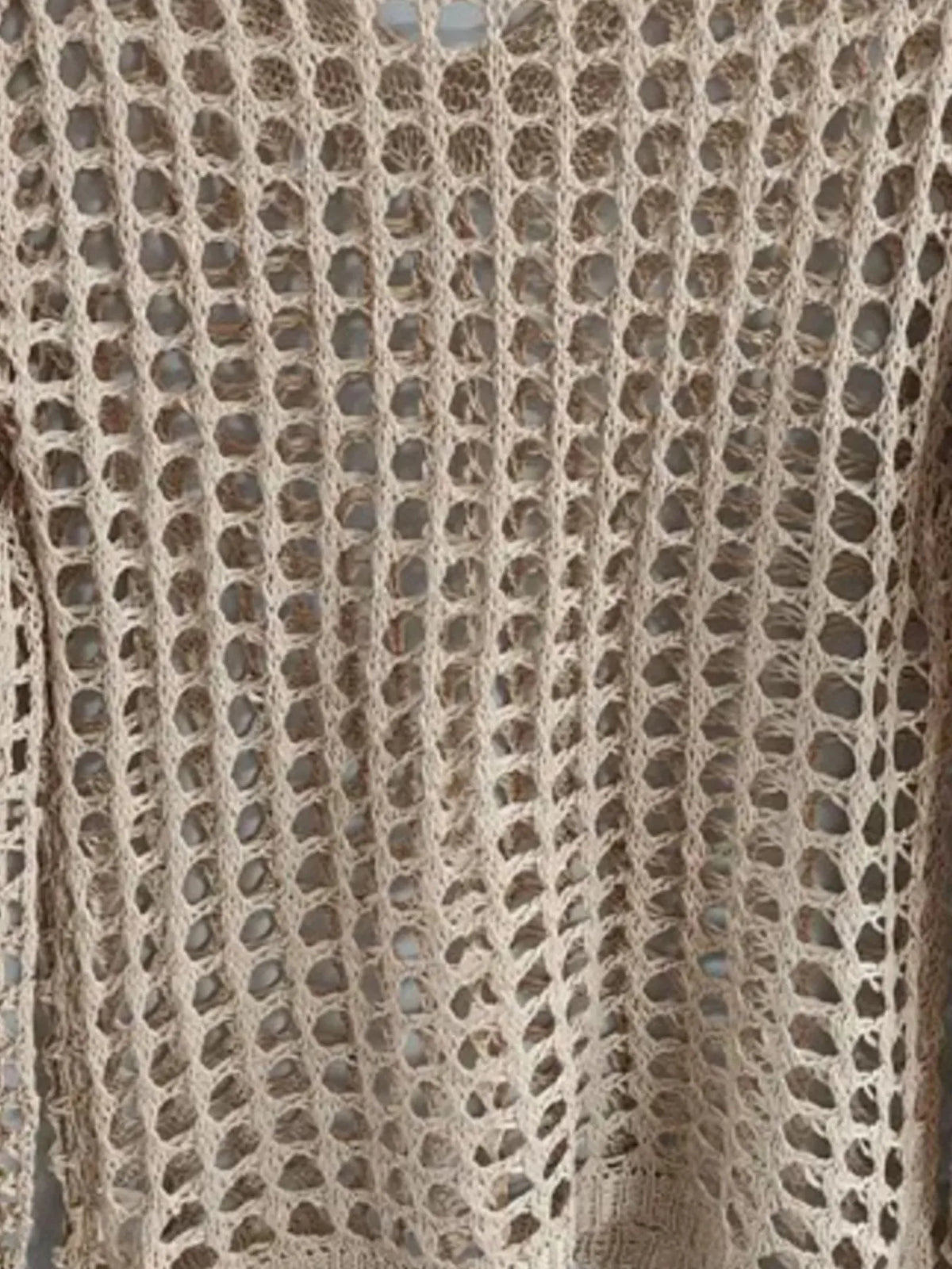 Crochet long sleeve knit cover up, layered outfit