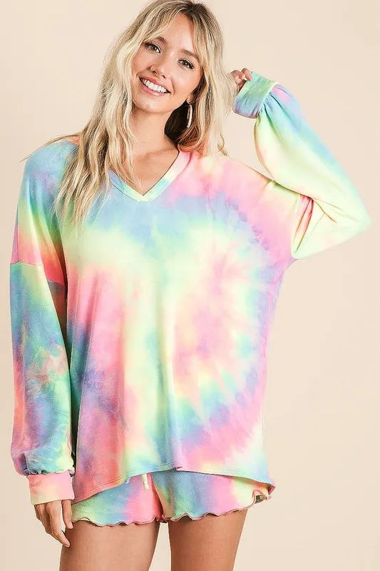 BiBi Tie Dye French Terry Top and Shorts Set - Fashorio