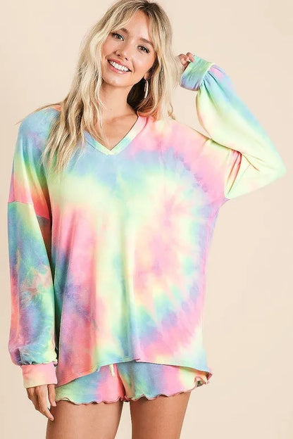 BiBi Tie Dye French Terry Top and Shorts Set - Fashorio