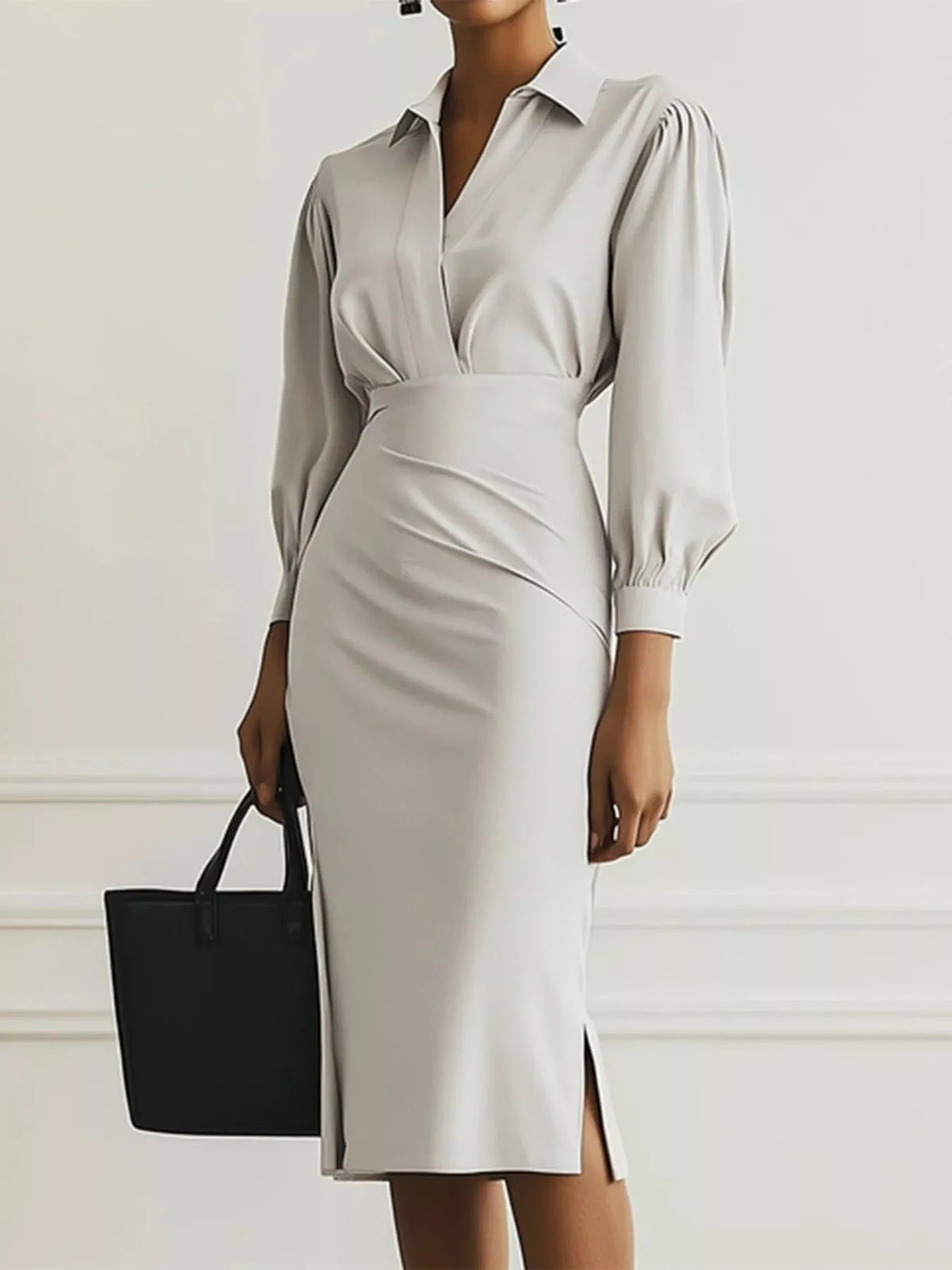 ruched midi shirt dress full length view