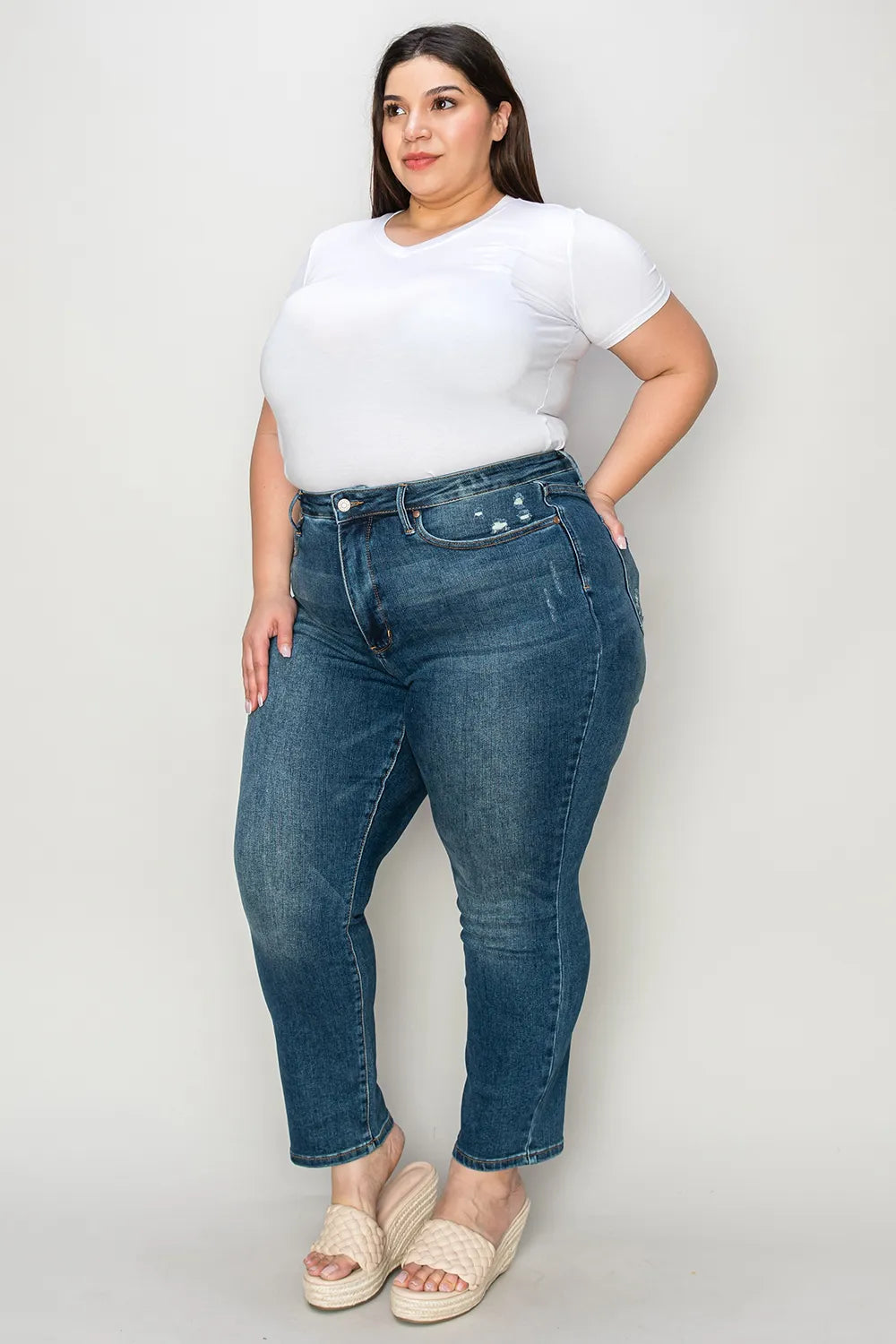 Judy Blue Full Size Tummy Control High Waist Slim Jeans - Fashorio