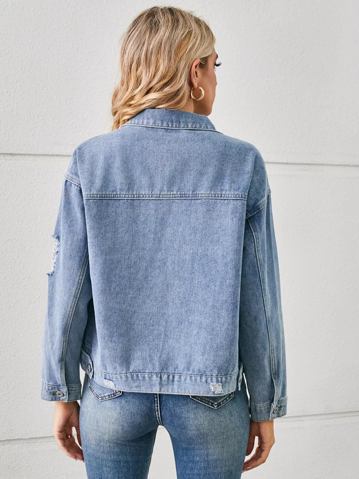Snake Print Button Up Denim Jacket back view