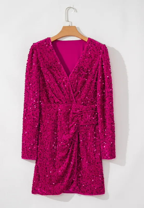 Ruched surplice sequin dress detail close up