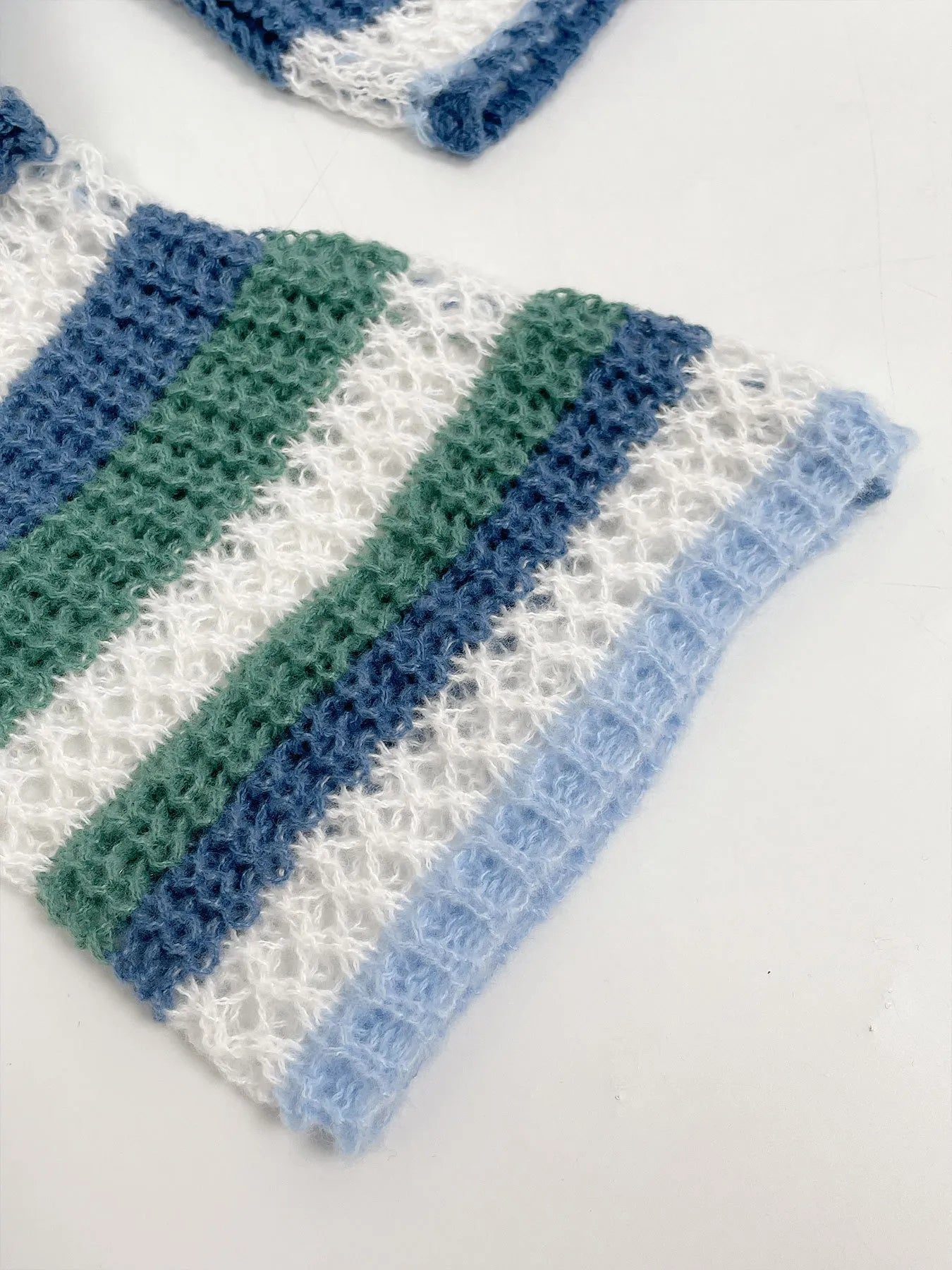 Openwork Striped Color Block Crop Sweater - Fashorio