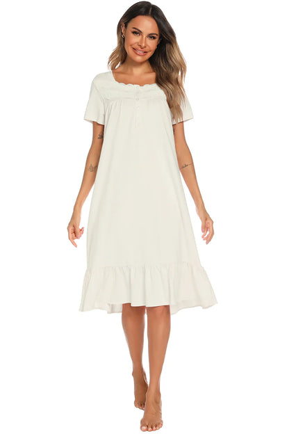 Lace Detail Square Neck Lounge Dress - Fashorio