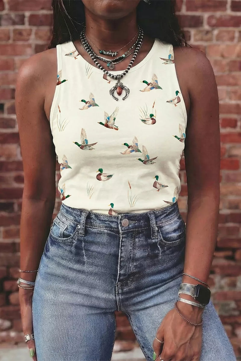 Mallard print western tank top front view