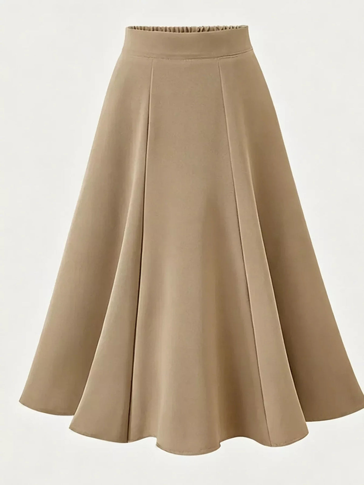 Side view of the pleated skirt showing the a line shape