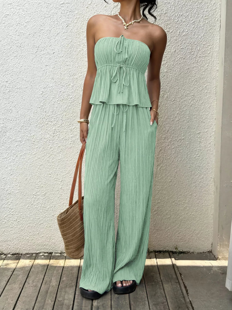 Tube top and wide leg pants set front view