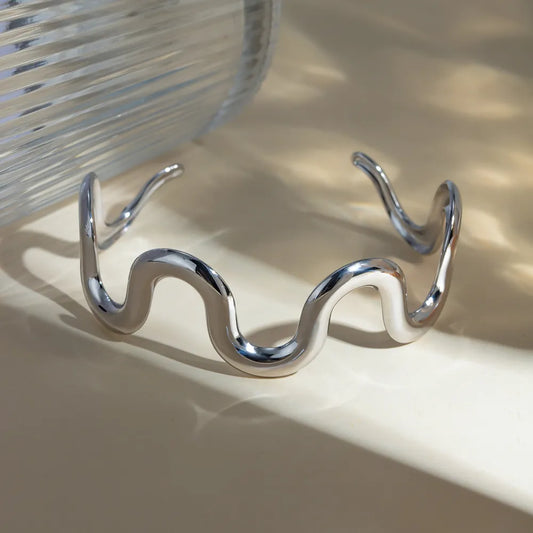 Stainless Steel Wave Shape Bracelet Silver One Size - Fashorio