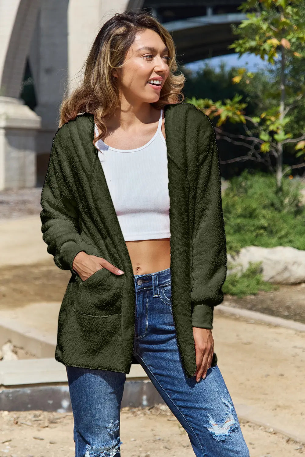 Teddy hooded jacket front view