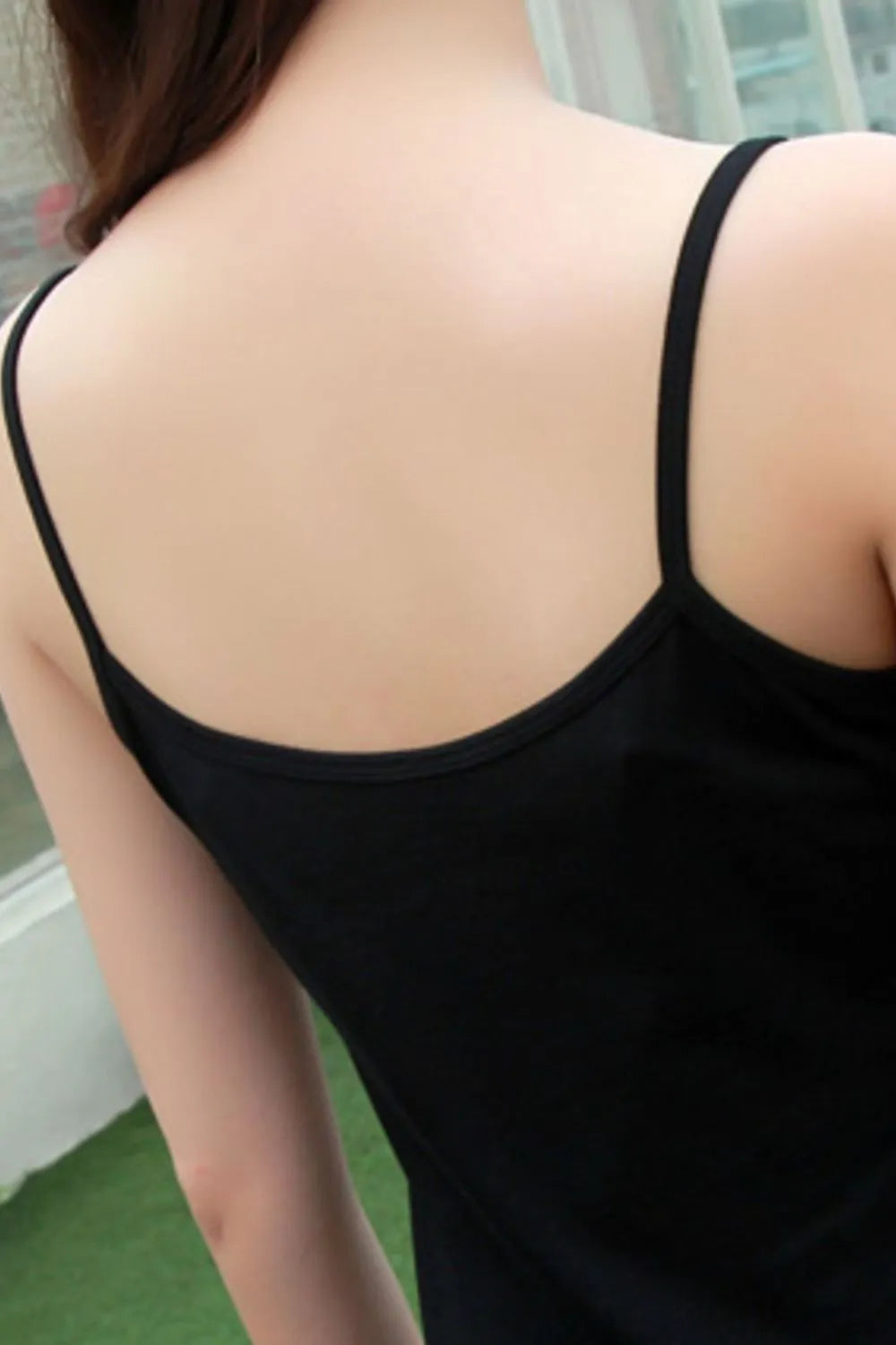 Black scoop neck cami dress side styling
