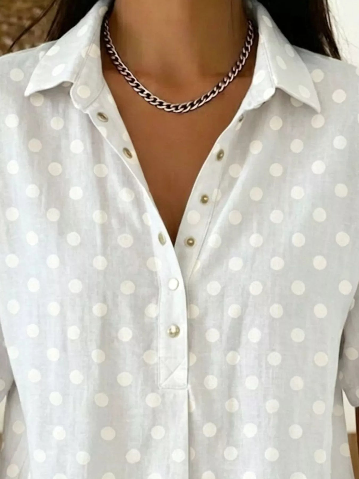 Red polka dot short sleeve shirt front view