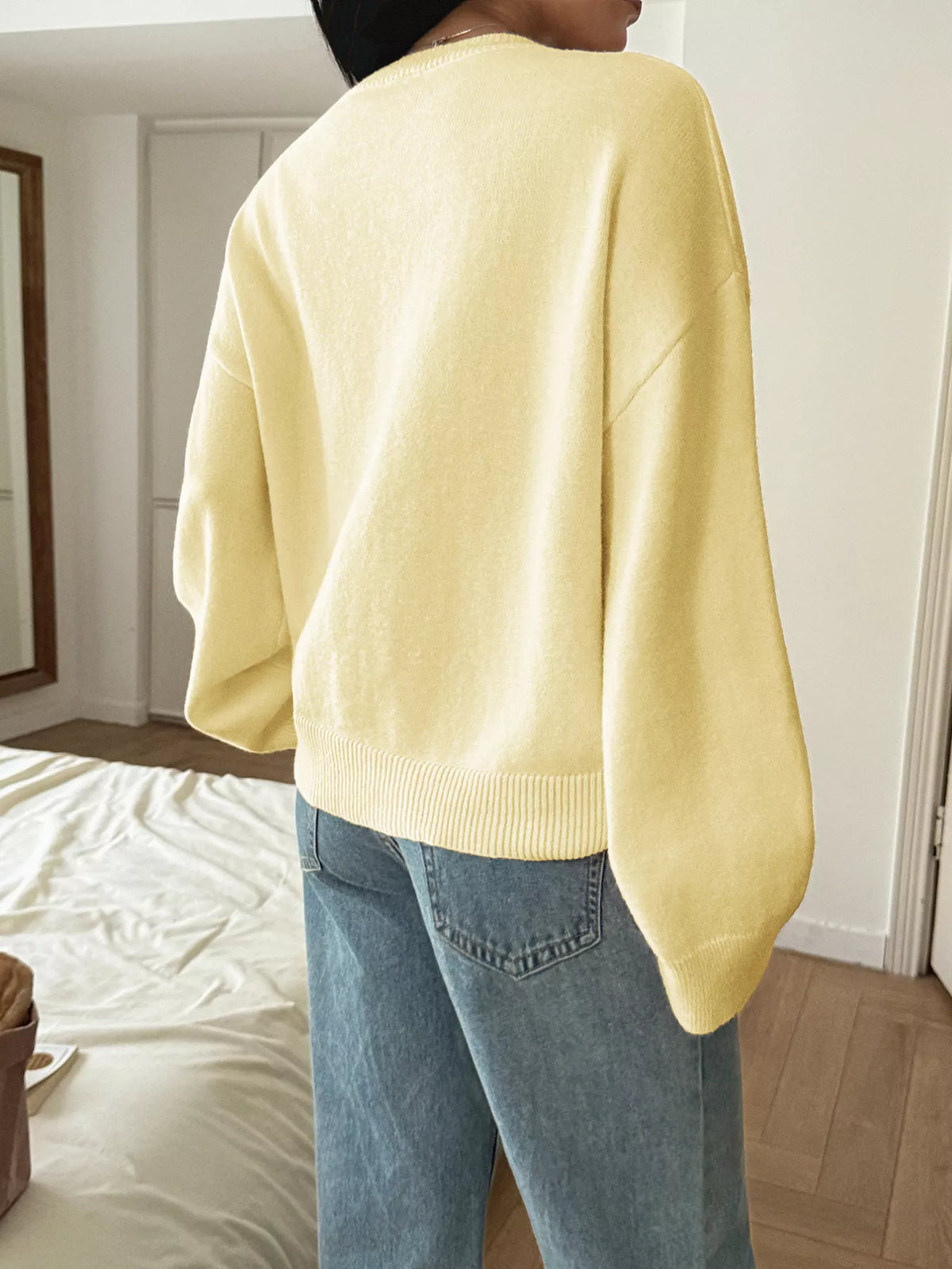 V neck loose sweater back view