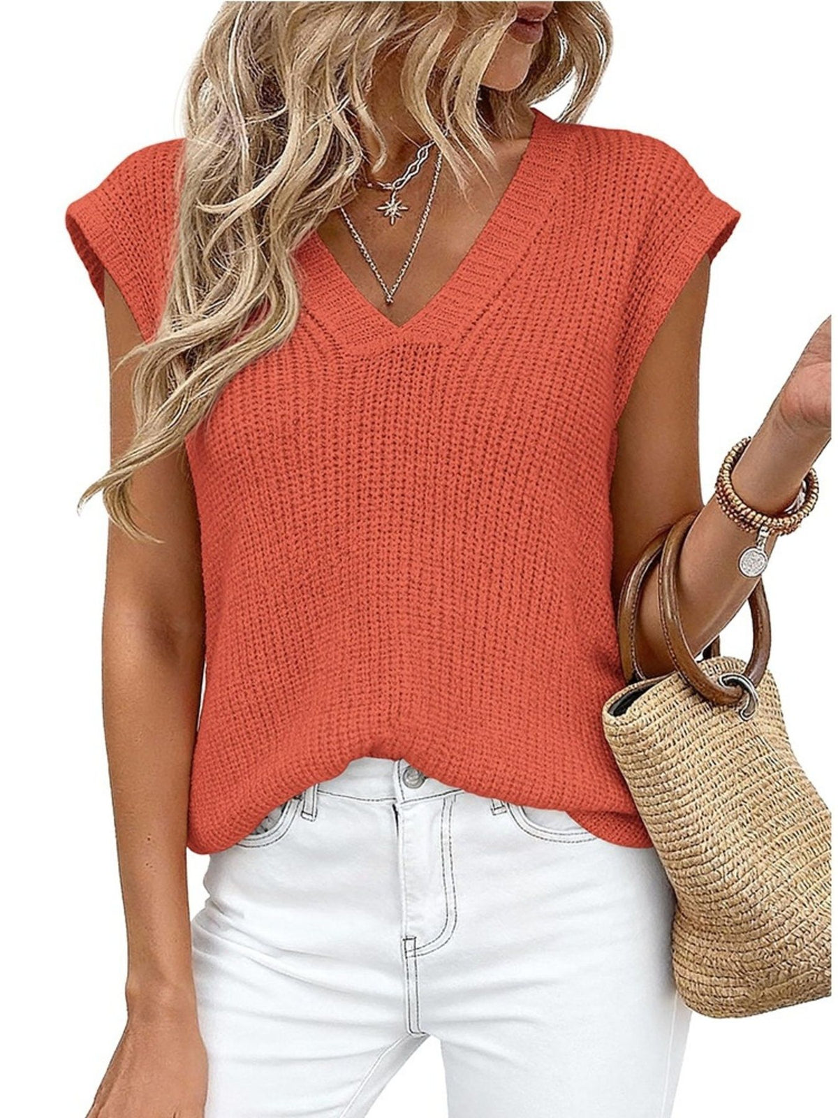 V Neck Knit Sweater Vest, view 16