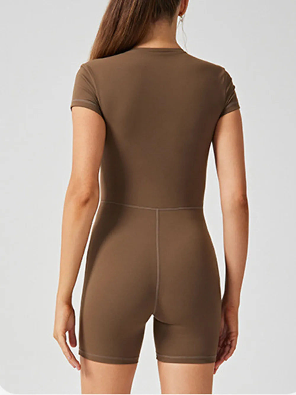 half zip short sleeve active romper back view
