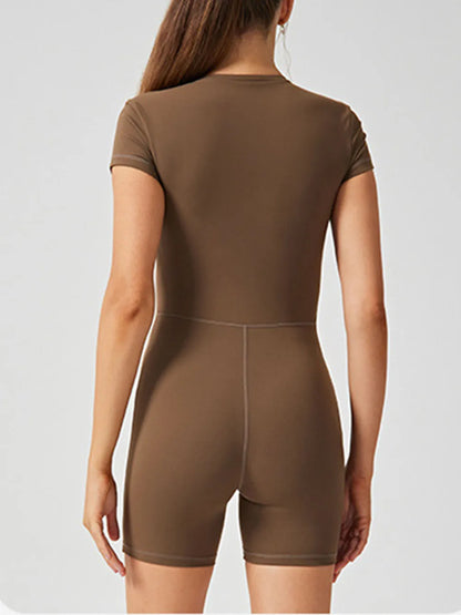 Half Zip Short Sleeve Active Romper - Fashorio