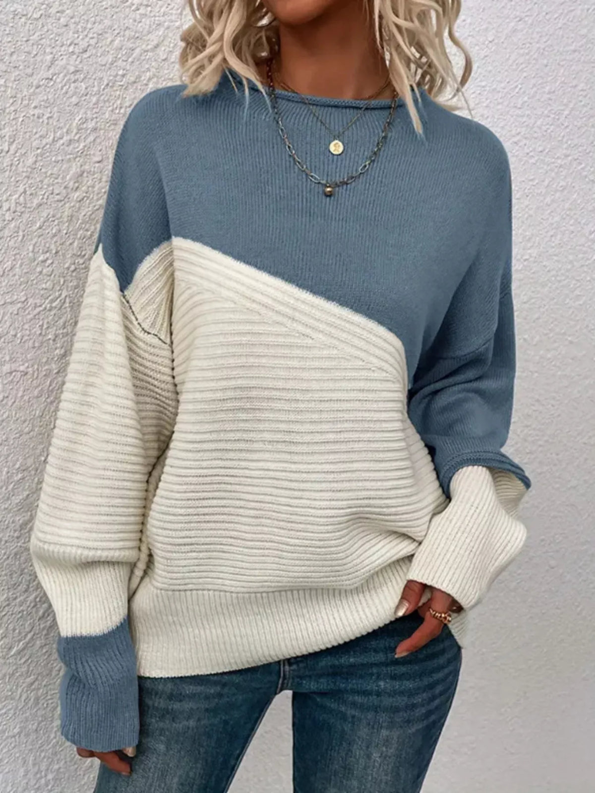 Color Block Ribbed Knit Sweater close up